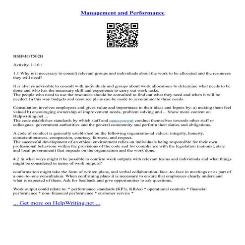 Management And Performance