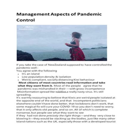 Management aspects of pandemic control