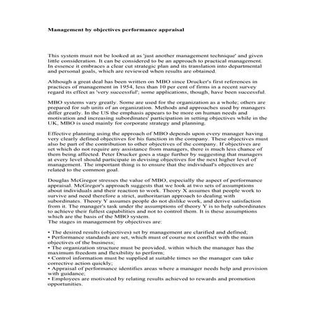 Management by objectives performance appraisal