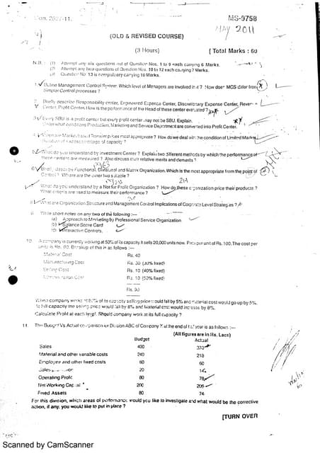 Management control system question paper 2015 by mumbai university | PDF