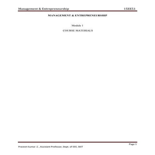  praveen kumar  SKIT Management and Entrepreneurship (15EE51) notes