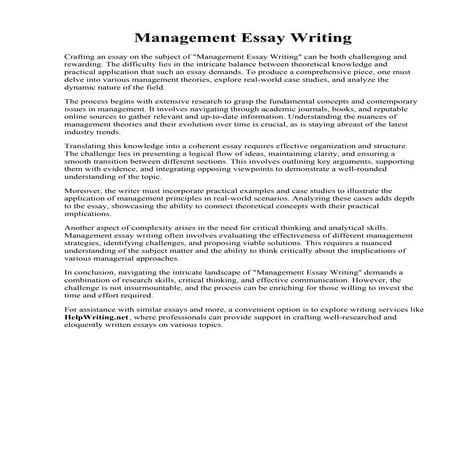 Management Essay Writing. Management Essay 1001  MGMT1001 - Managing Organisa...
