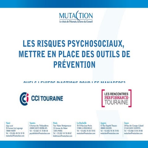 Les RISQUES PSYCHOSOCIAUX, Mettre en place des outils de prévention