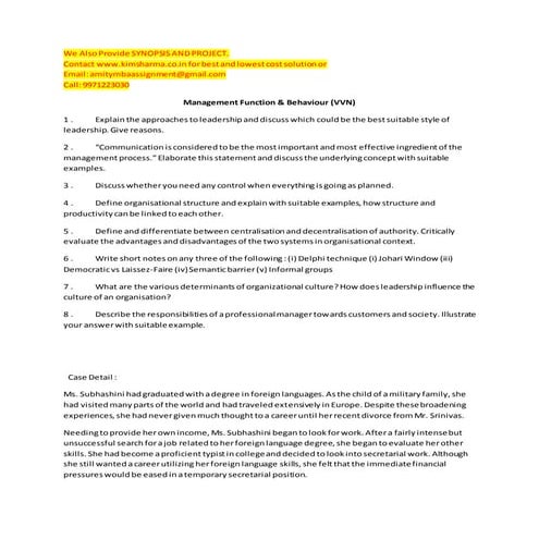 Management Function & Behaviour (VVN)