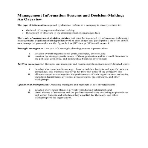 Management information systems and decision