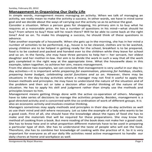 Management in our daily life