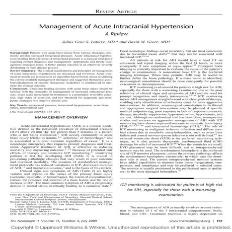 Management of acute intracranial hypertension neurologist 2009