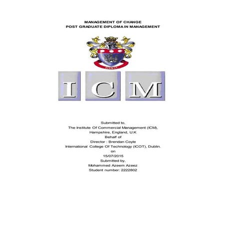 Management of change, assignment june 2015, ICM, U.K