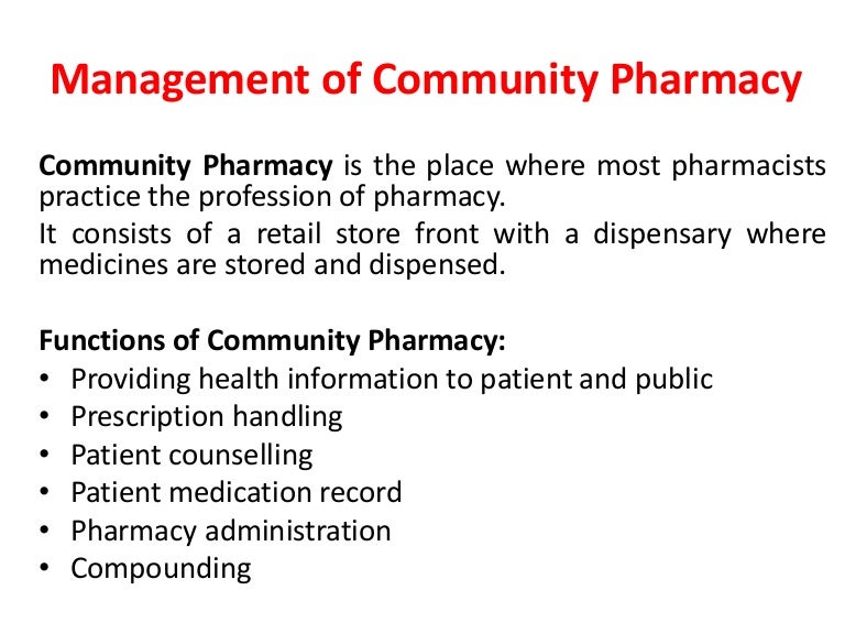 Management of community pharmacy