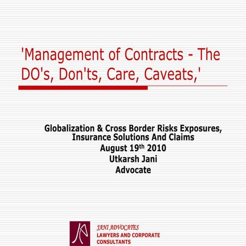 Management Of Contracts   The D Os, Donts