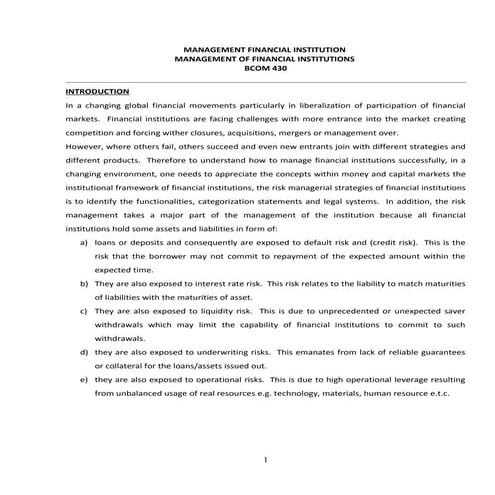 Management of financial institutions