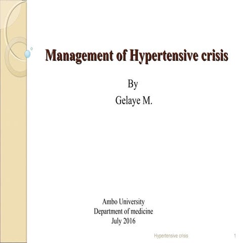 Management of hypertensive crisis