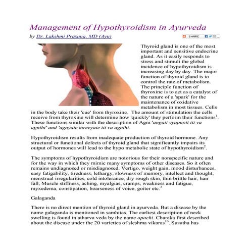 Management of hypothyroidism in ayurveda