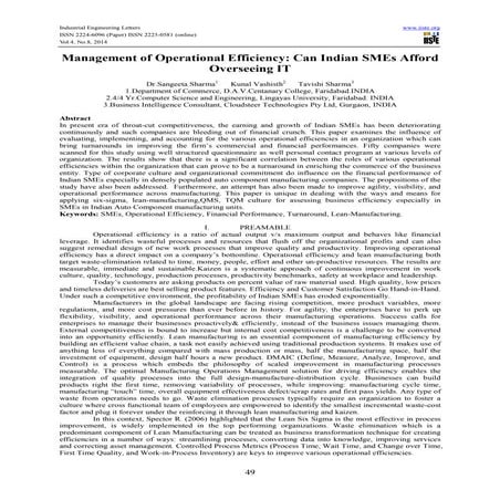 Management of operational efficiency