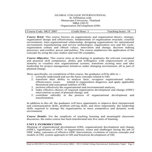 Management of organizational development and change