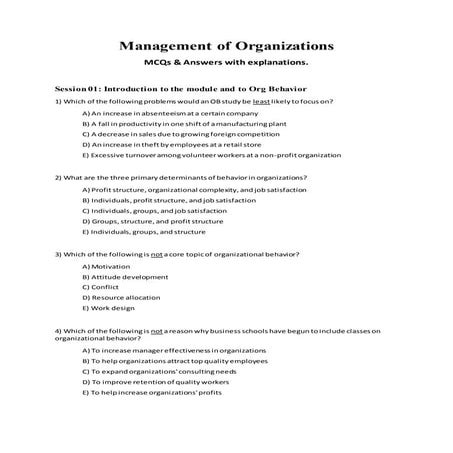 Management of organizations MCQs