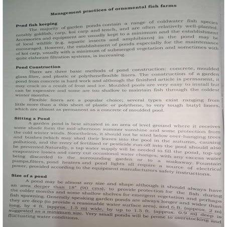 ORNAMENTAL FISH FARM MANAGEMENT