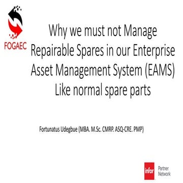 Management of repairable warehouse-stocked spare equipment