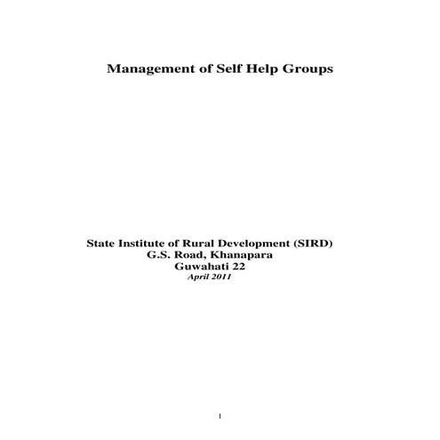 MANAGEMENT OF SELF HELP GROUPS