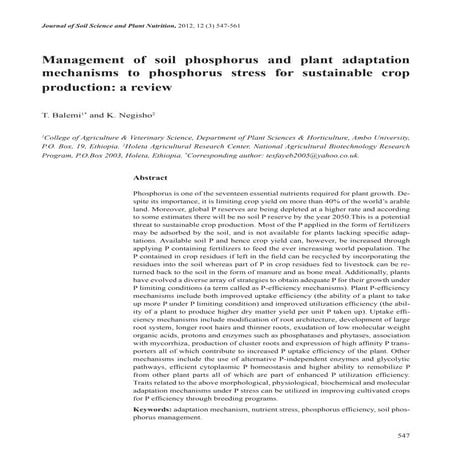 Management of soil phosphorus and plant adaptation | PDF