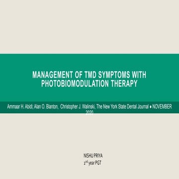 Management of tmd symptoms with photobiomodulation therapy