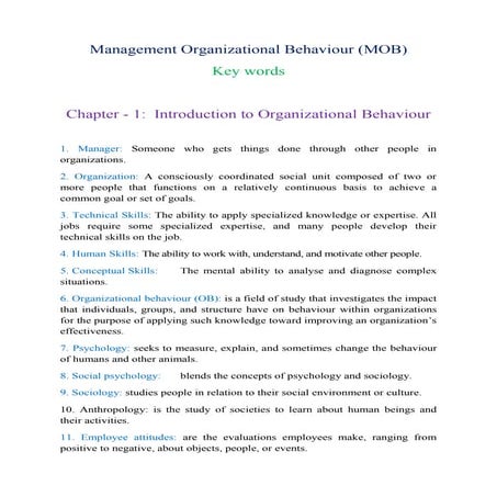 Management organizational behaviour all chapter key words
