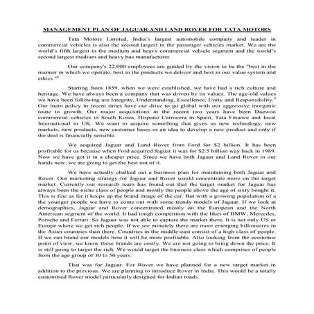 Management plan of jaguar and land rover for tata motors | PDF
