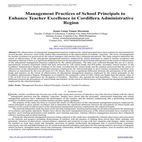 Management Practices of School Principals to Enhance Teacher Excellence in Co...