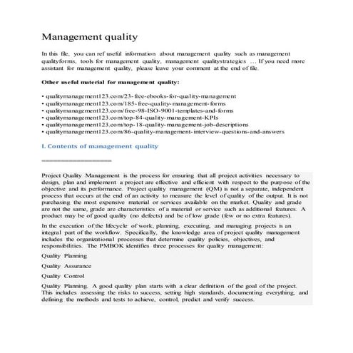 Quality management system planning | DOCX