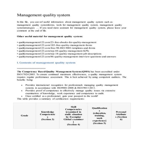 Quality management system planning | DOCX