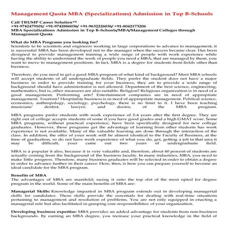 Management quota mba (specializations) admission in top b schools
