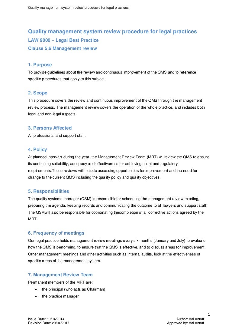 management review procedure for legal practices quality policy format