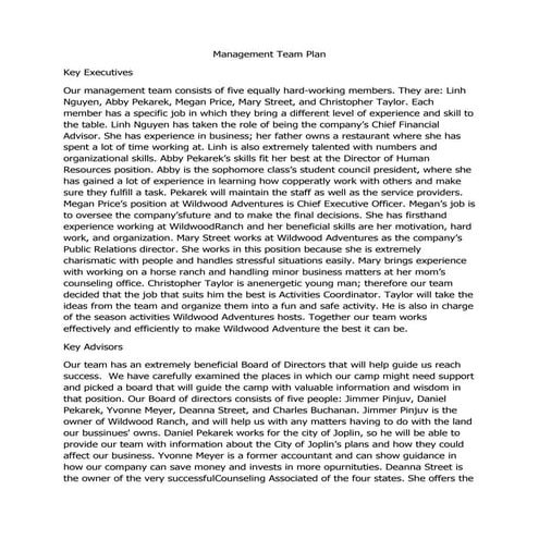 Management team plan business plan | DOCX