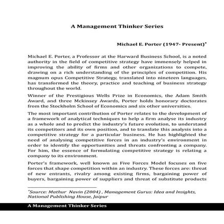 Michael porter and his contributions to management | PPTX