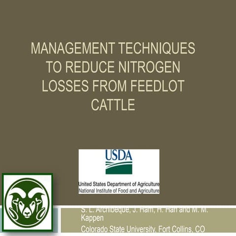 Management Techniques to Reduce Nitrogen Losses from Feedlot Cattle
