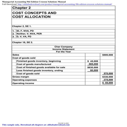 Managerial Accounting 9th Edition Crosson Solutions Manual | PDF