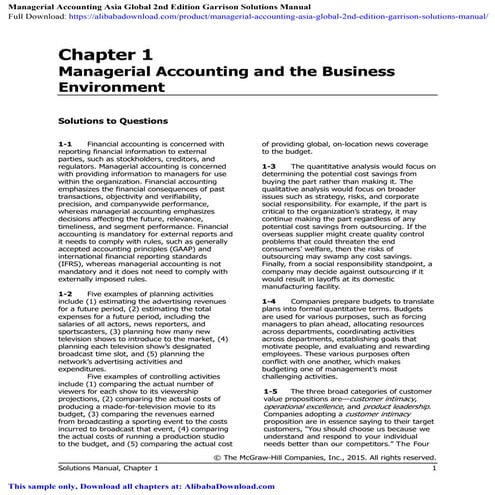 Solutions for Exercises from Managerial Accounting, 15th Edition by ...