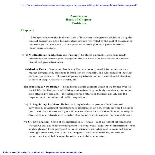 Managerial Economics 7th Edition Samuelson Solutions Manual