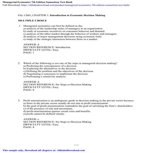 Managerial Economics 7th Edition Samuelson Test Bank
