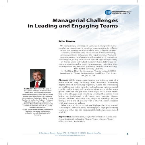Managerial Challenges in Leading and Engaging Teams (2018)