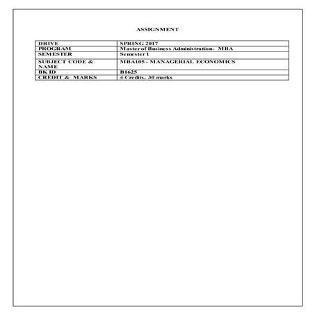  SMU DRIVE SPRING 2017  MBA105 - MANAGERIAL ECONOMICS free solved assignment