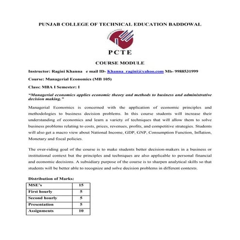 Micro economics course module | DOCX