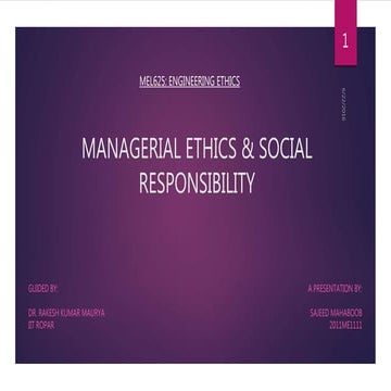 Managerial ethics and Social responsibility