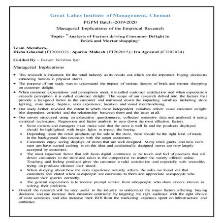 Managerial implications of Empirical Study