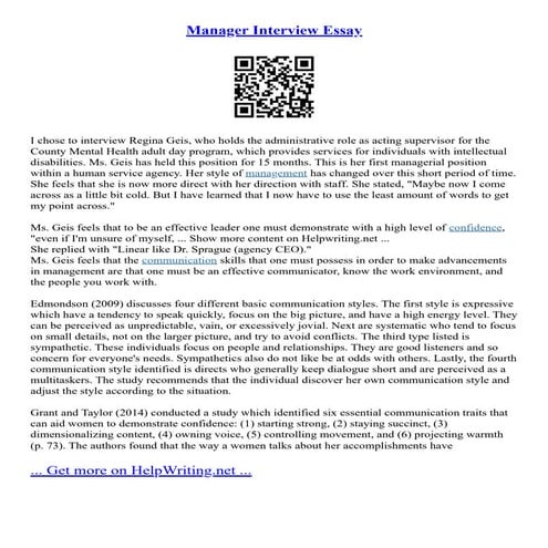 Manager Interview Essay | PDF