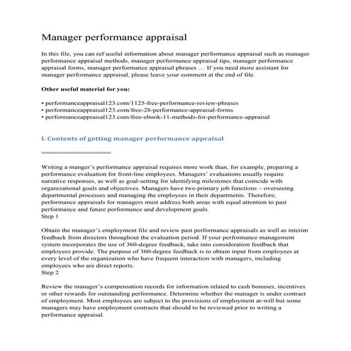 Manager performance appraisal