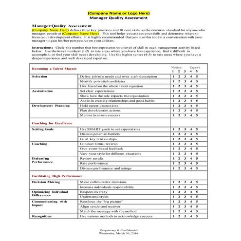 Coaching for Excellence - Employee Quality Assessment for Managers