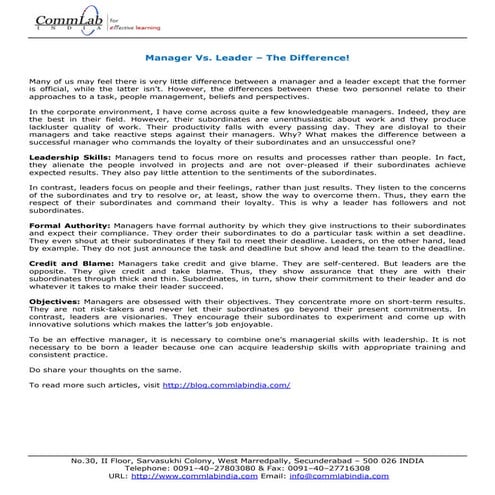 Manager Vs. Leader – The Difference!