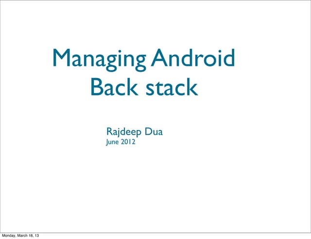 Managing Activity Backstack
