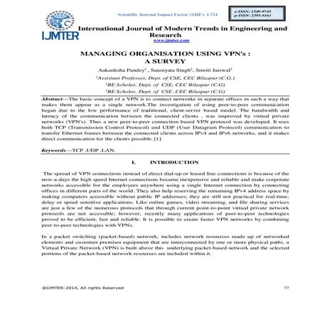 MANAGING ORGANISATION USING VPN's : A SURVEY